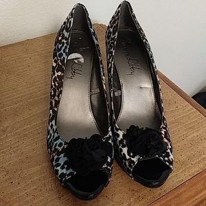 Leopard peep toe heels